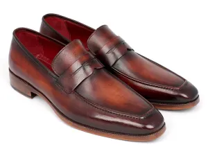 Paul Parkman Men's Hand-Painted Leather Penny Loafers in Bordeaux and Brown