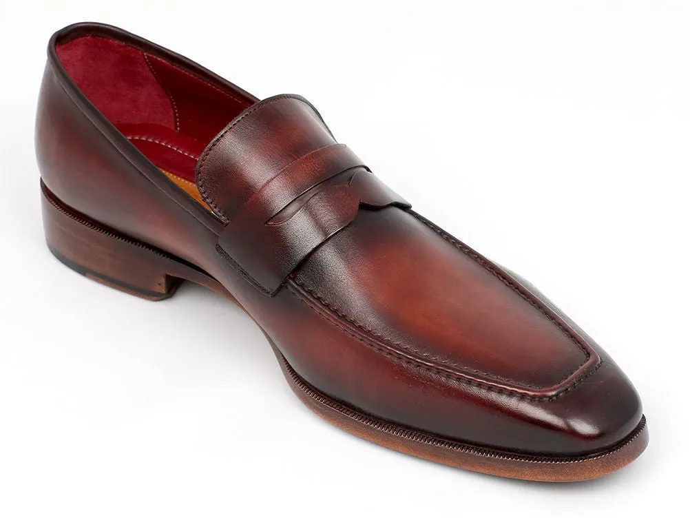 Paul Parkman Men's Hand-Painted Leather Penny Loafers in Bordeaux and Brown