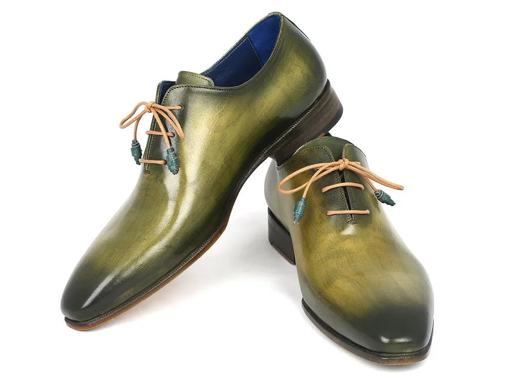 Paul Parkman Men's Hand-Painted Wholecut Leather Oxfords in Antique Green