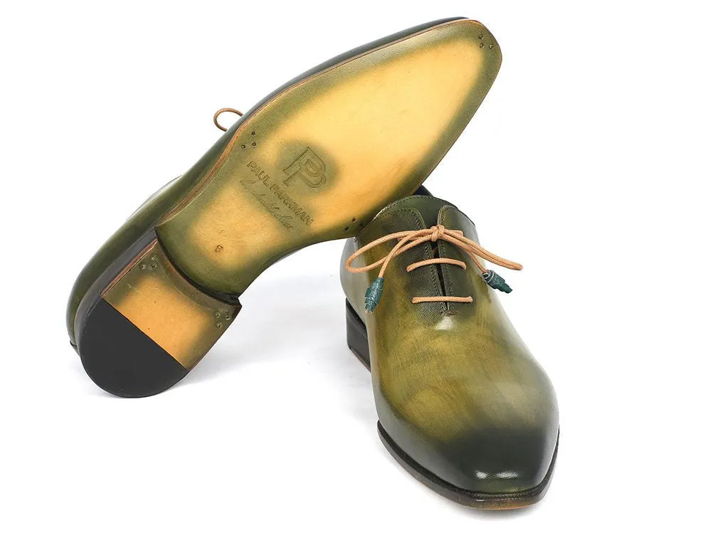 Paul Parkman Men's Hand-Painted Wholecut Leather Oxfords in Antique Green