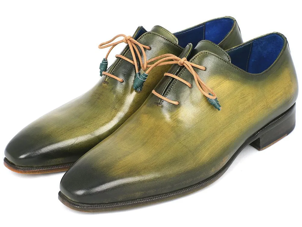 Paul Parkman Men's Hand-Painted Wholecut Leather Oxfords in Antique Green