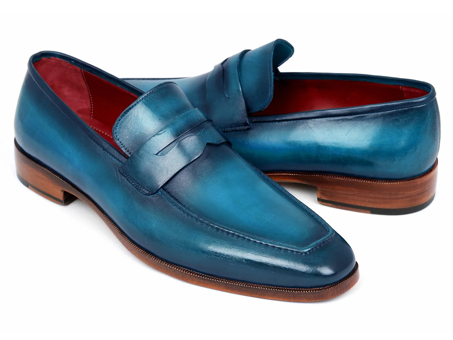 Paul Parkman Men's Penny Calfskin Loafers in Blue & Turquoise