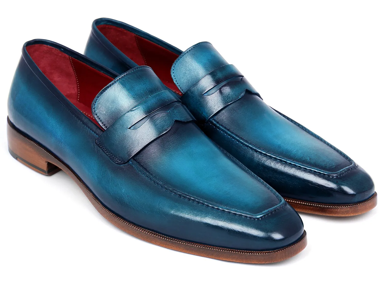 Paul Parkman Men's Penny Calfskin Loafers in Blue & Turquoise