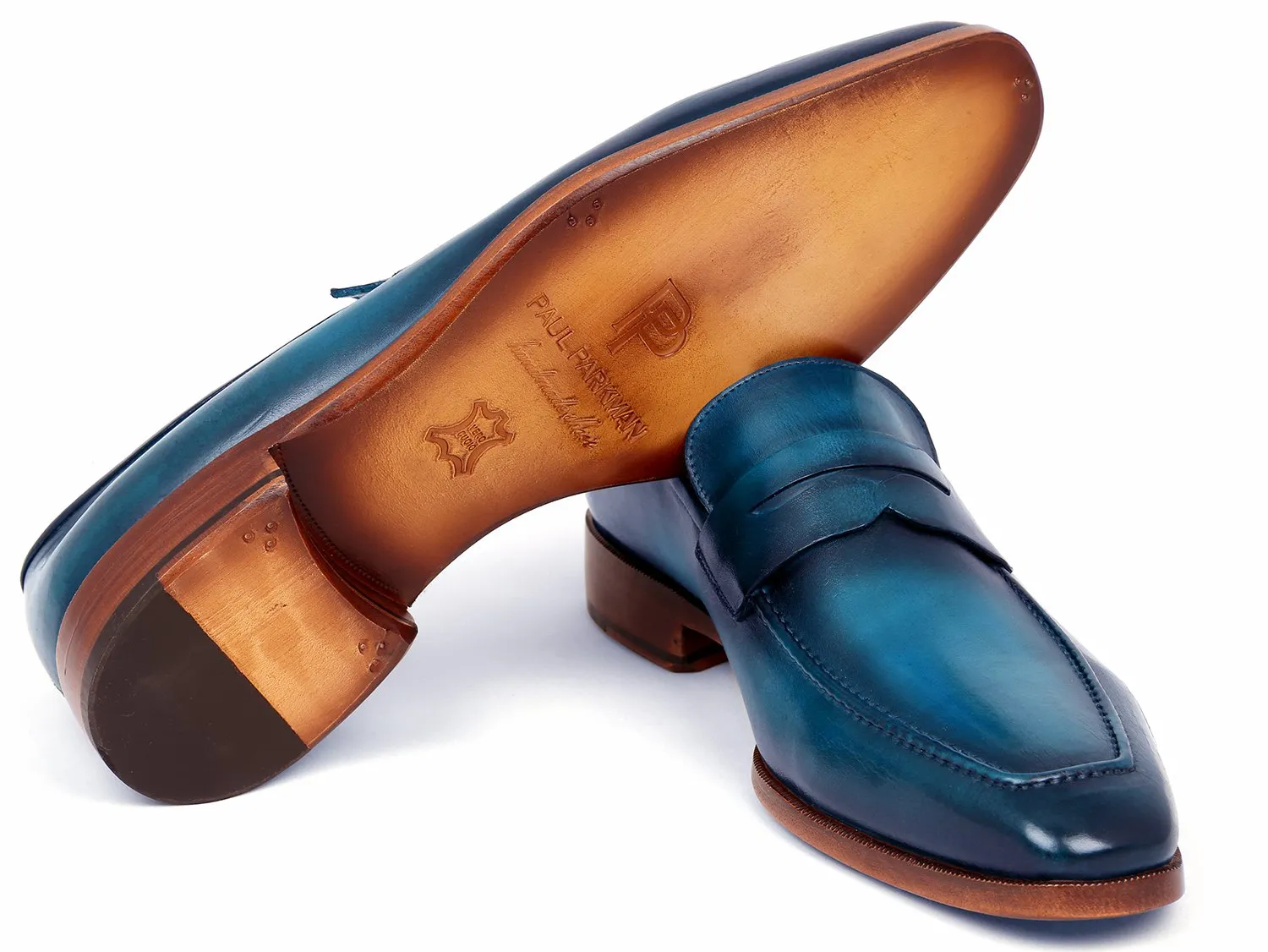 Paul Parkman Men's Penny Calfskin Loafers in Blue & Turquoise