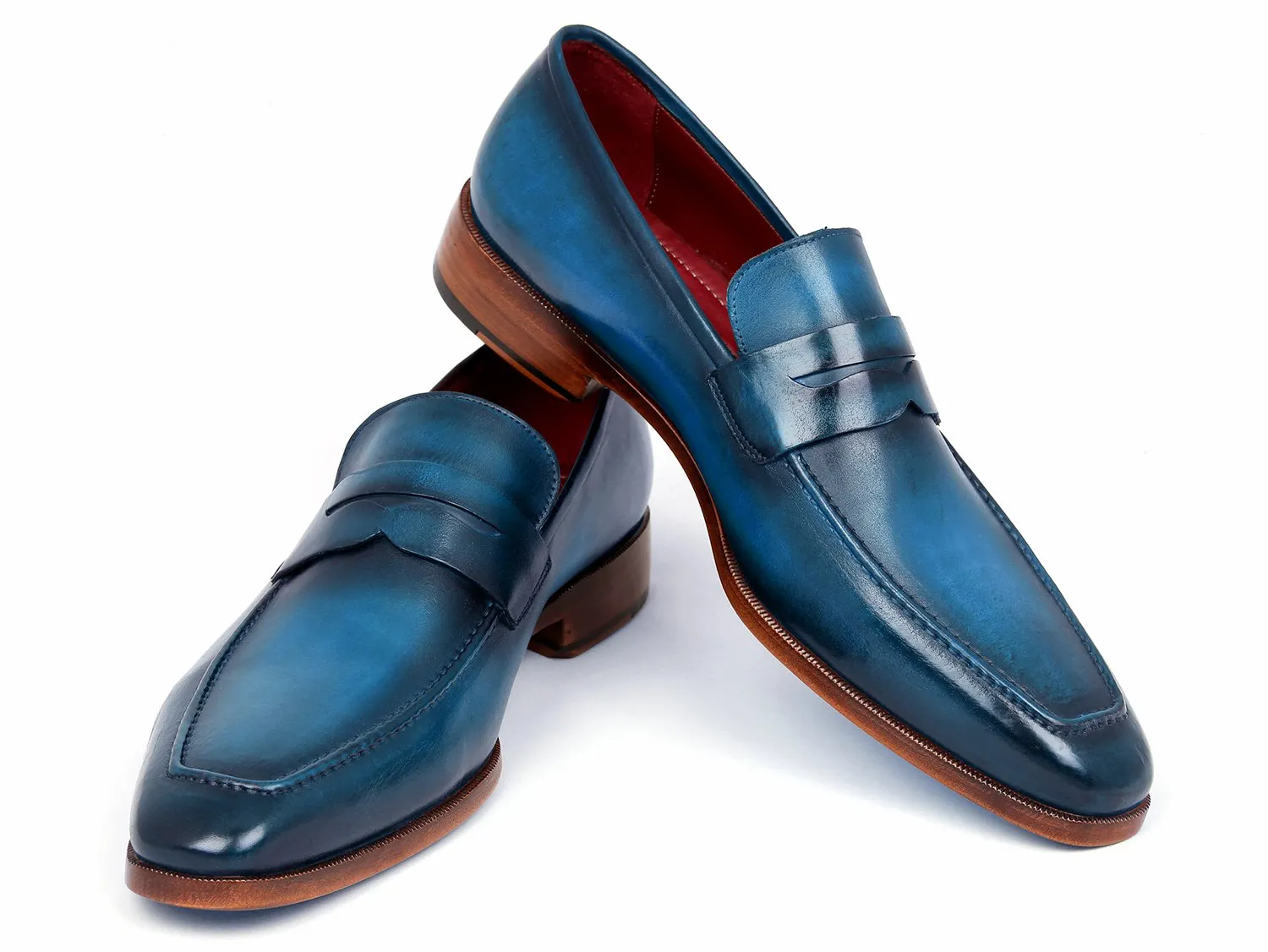 Paul Parkman Men's Penny Calfskin Loafers in Blue & Turquoise