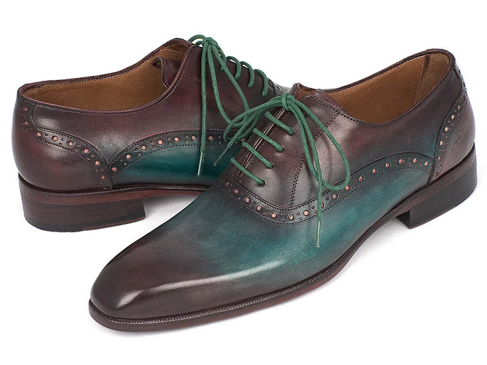 Paul Parkman Men's Plain Toe Oxfords in Green & Bordeaux