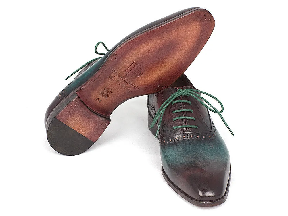 Paul Parkman Men's Plain Toe Oxfords in Green & Bordeaux