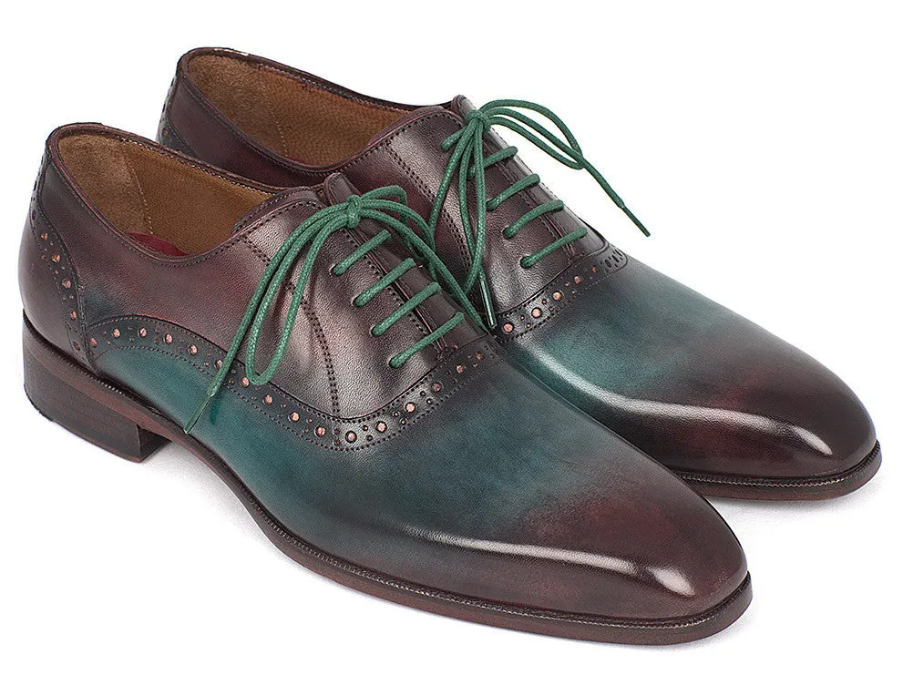 Paul Parkman Men's Plain Toe Oxfords in Green & Bordeaux