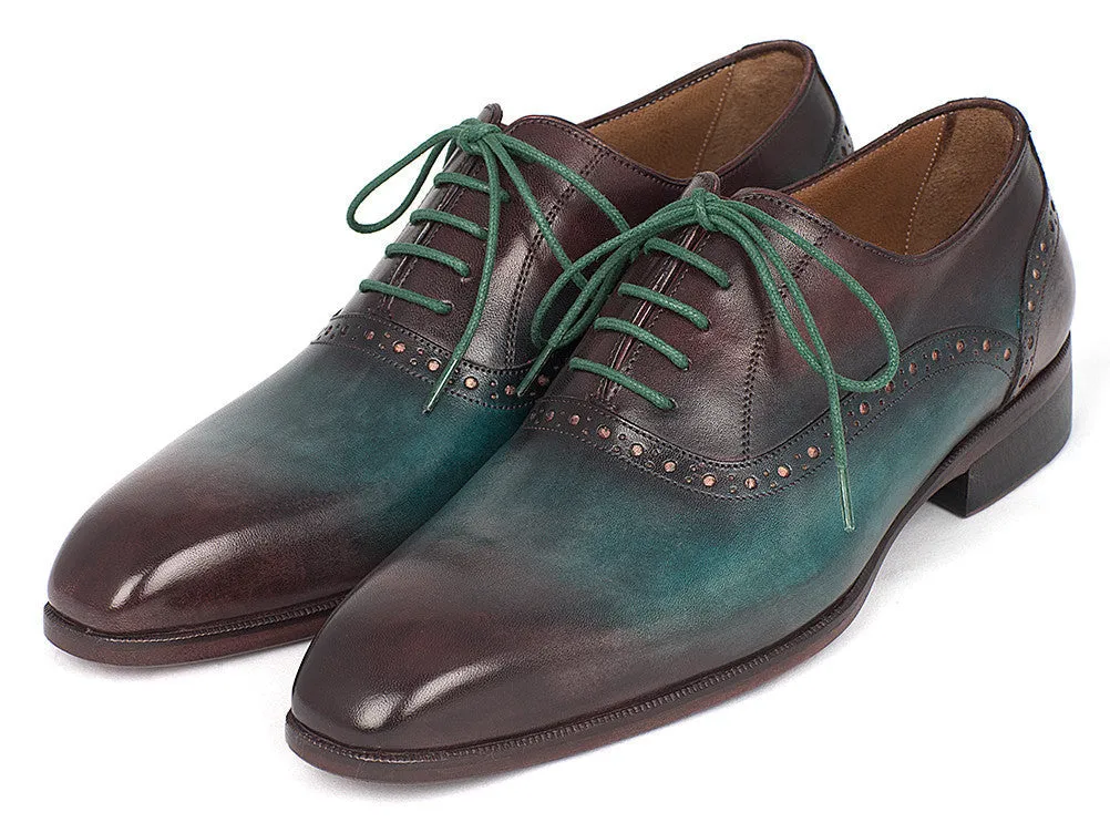 Paul Parkman Men's Plain Toe Oxfords in Green & Bordeaux