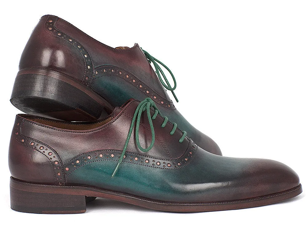 Paul Parkman Men's Plain Toe Oxfords in Green & Bordeaux