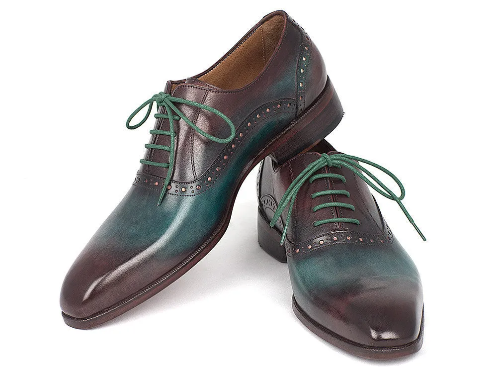Paul Parkman Men's Plain Toe Oxfords in Green & Bordeaux