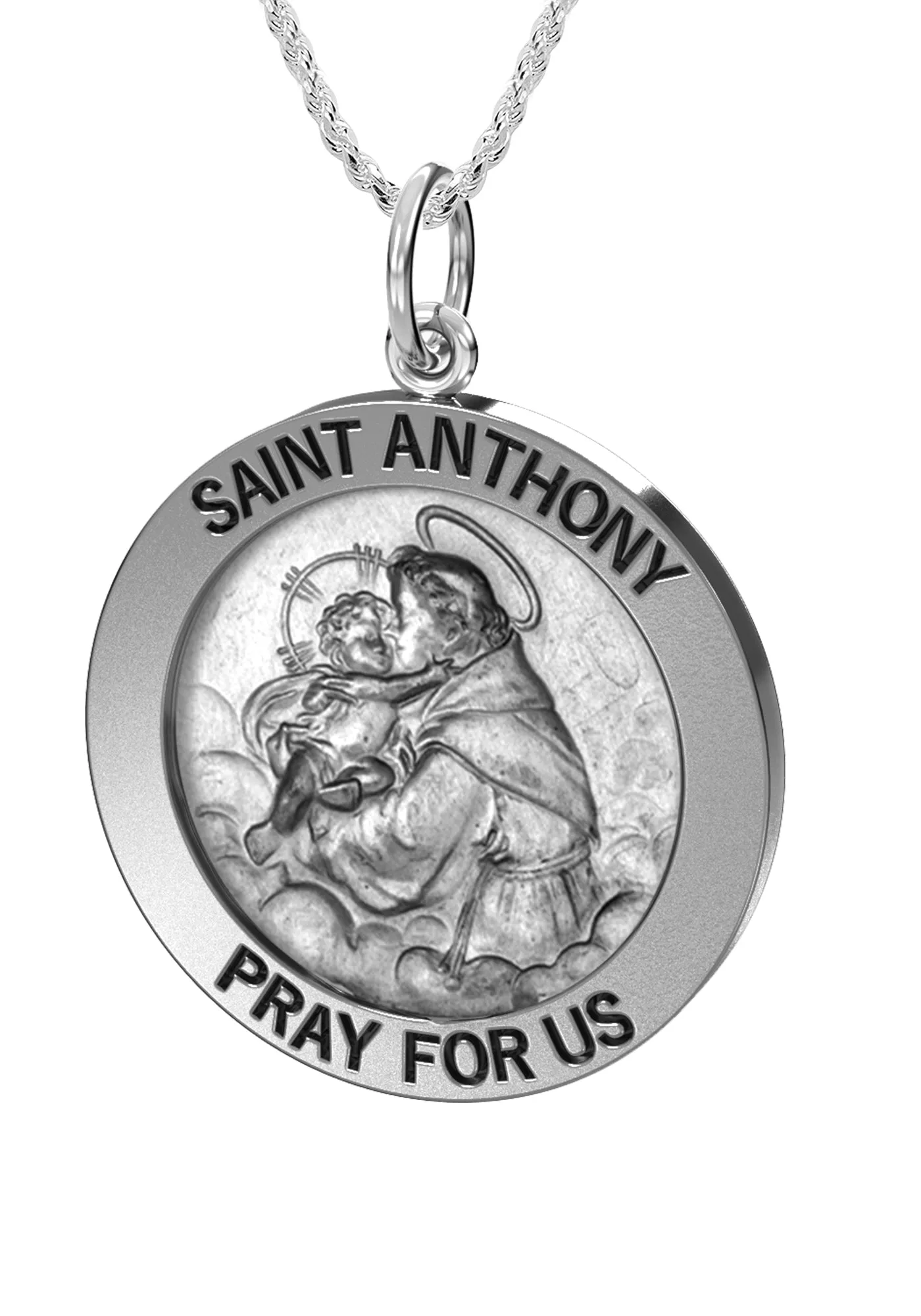 Petite Ladies Antique 925 Sterling Silver Saint Anthony Round Pendant Necklace, 16mm