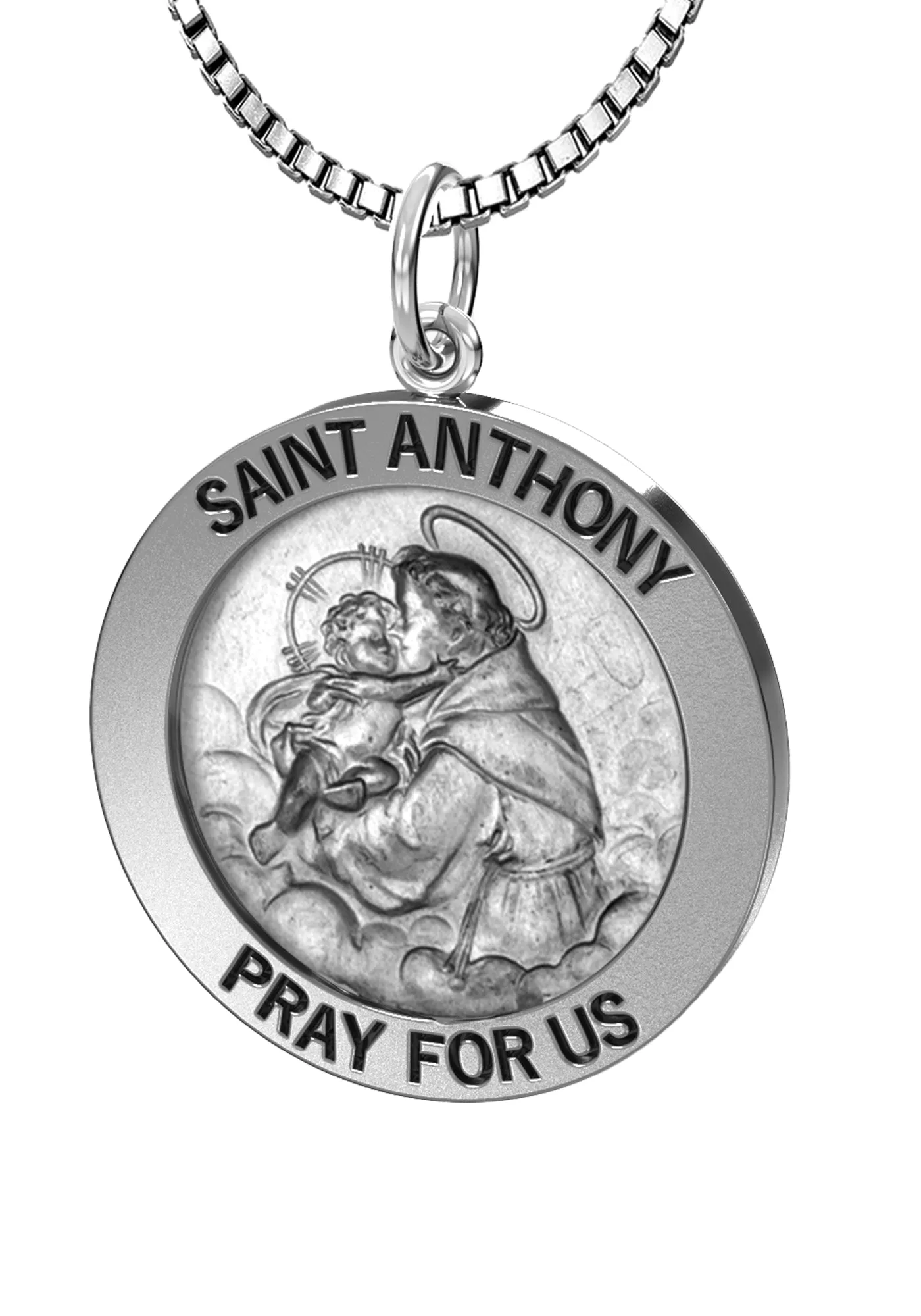 Petite Ladies Antique 925 Sterling Silver Saint Anthony Round Pendant Necklace, 16mm
