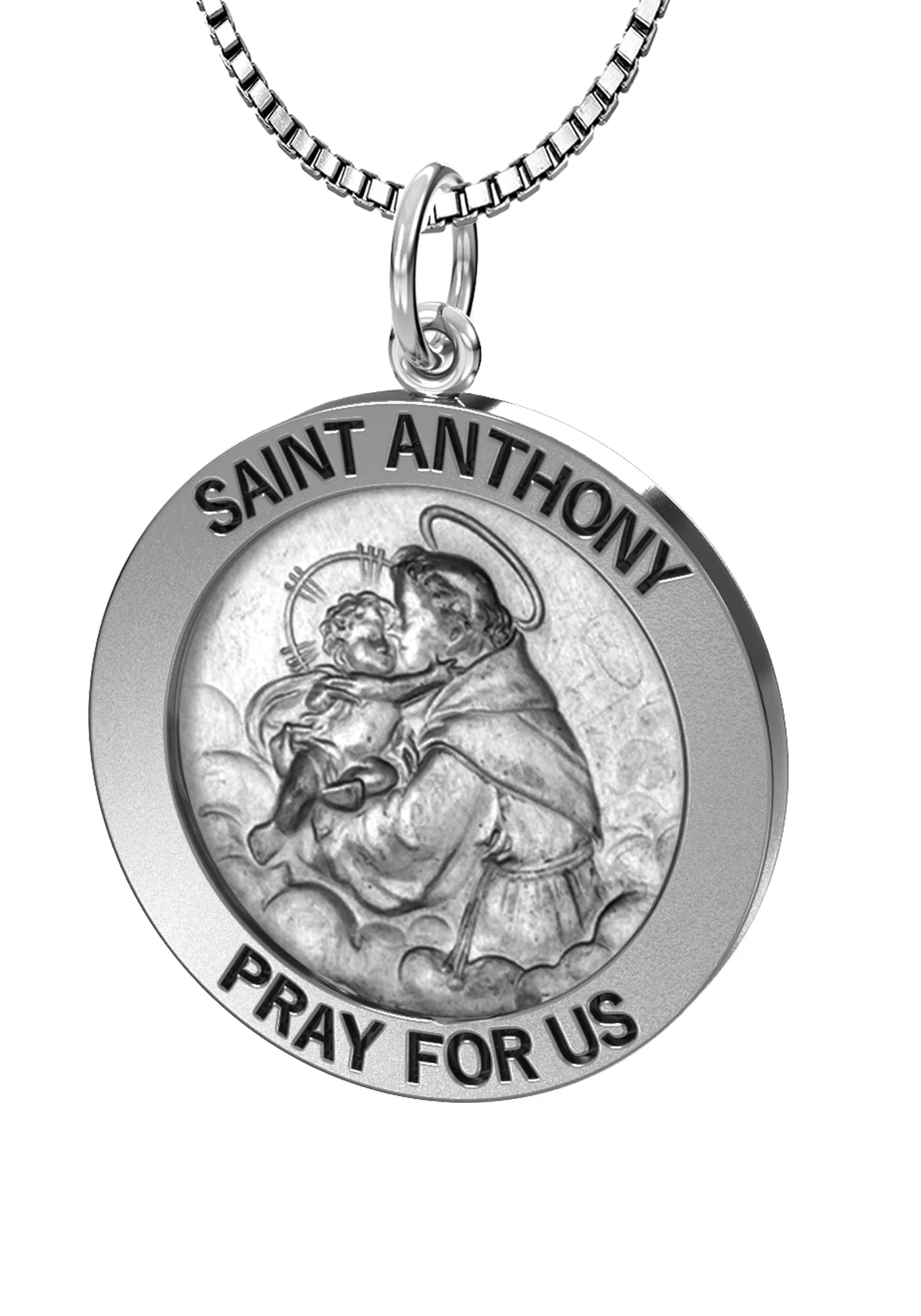 Petite Ladies Antique 925 Sterling Silver Saint Anthony Round Pendant Necklace, 16mm