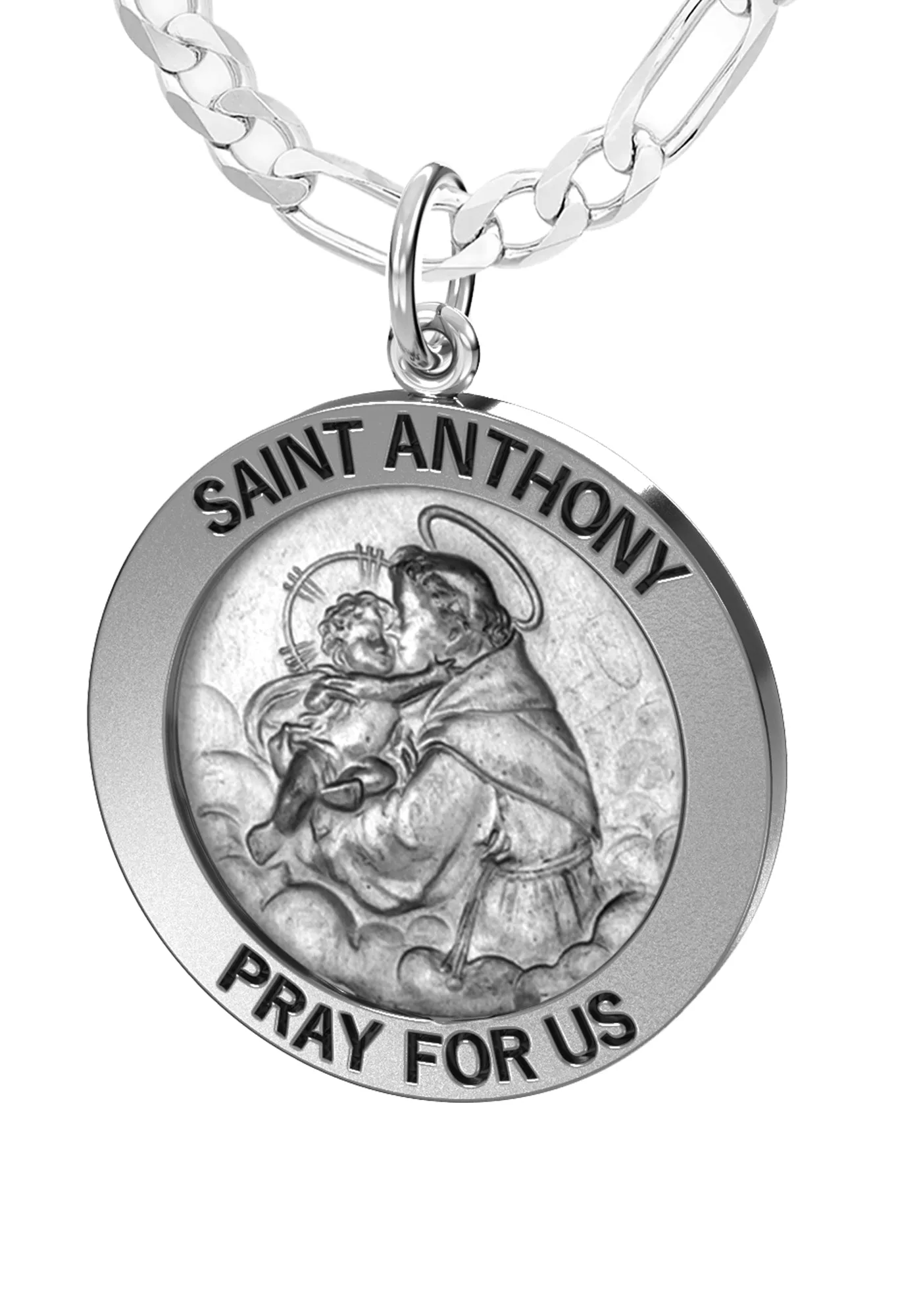 Petite Ladies Antique 925 Sterling Silver Saint Anthony Round Pendant Necklace, 16mm