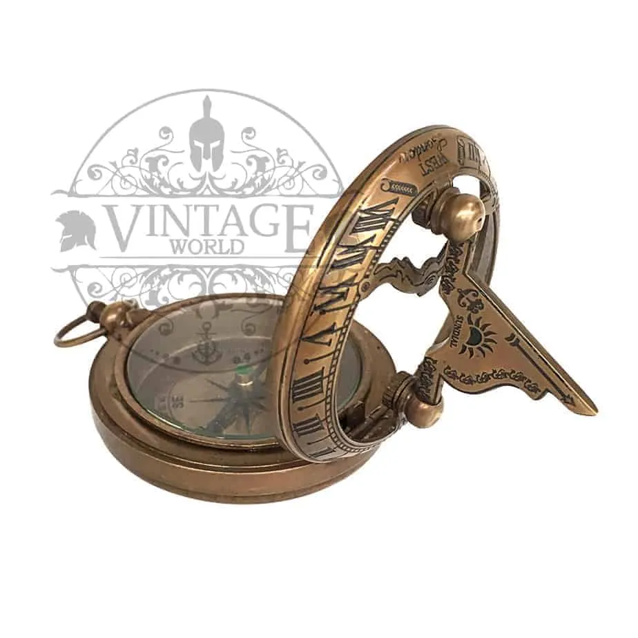 Pocket Sundial Compass // Antique Finish // 45mm