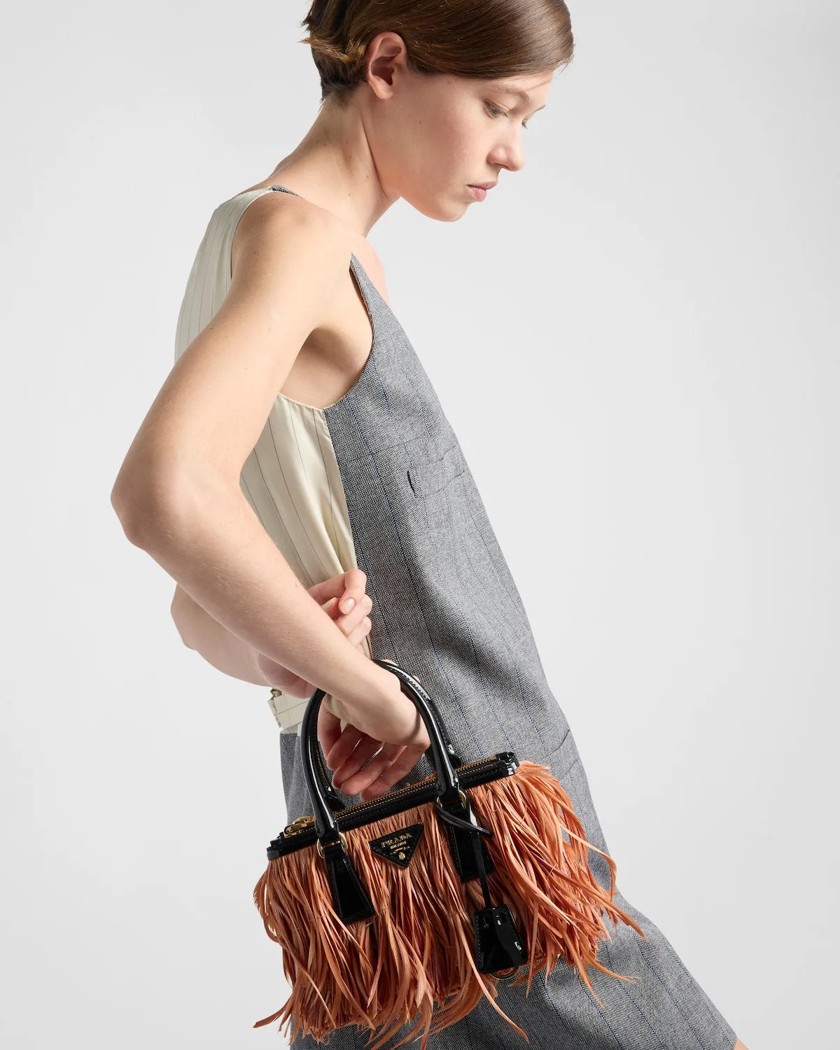 Prada Galleria Mini-bag With Feather Trim