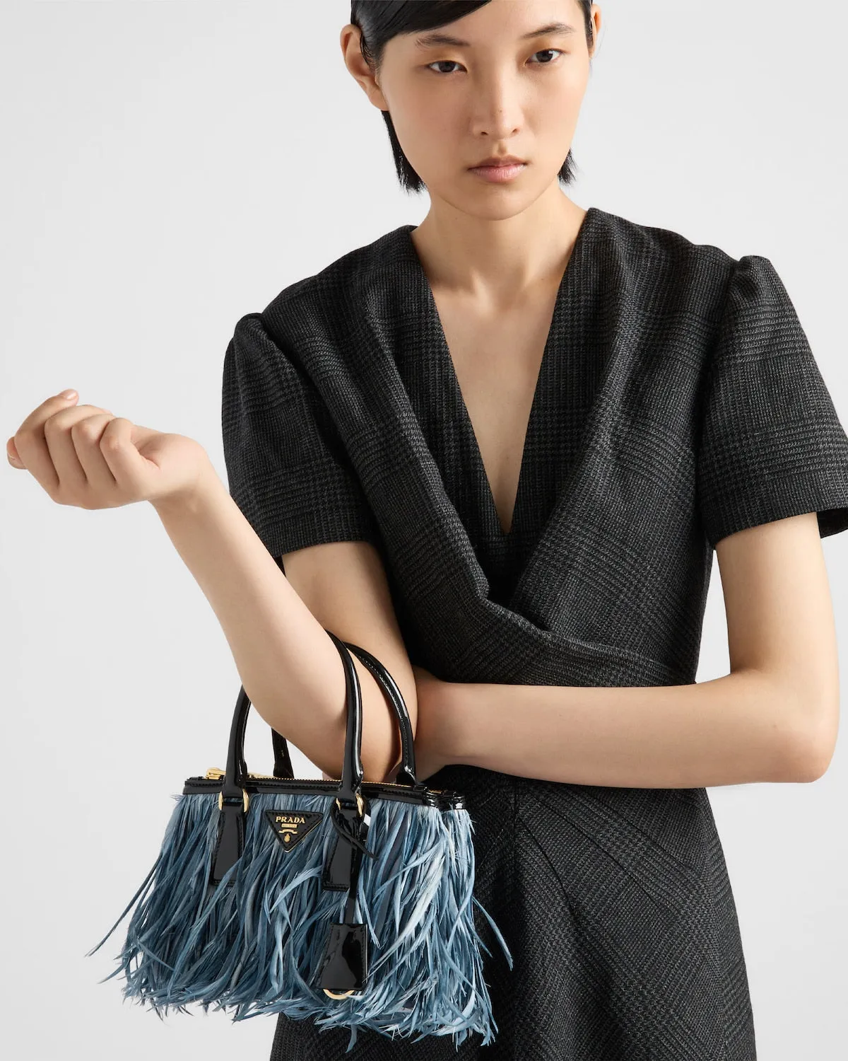 Prada Galleria Mini-bag With Feather Trim