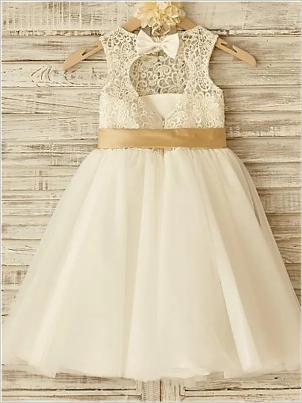 Princess Tulle Sleeveless Floor Length Flower Girl Dresses with Bowknot