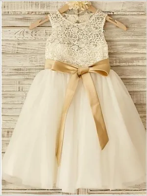 Princess Tulle Sleeveless Floor Length Flower Girl Dresses with Bowknot