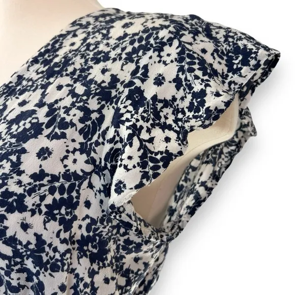 Rails Navy and White Floral Tara Dress with Flutter Cap Sleeves and Tiered Skirt