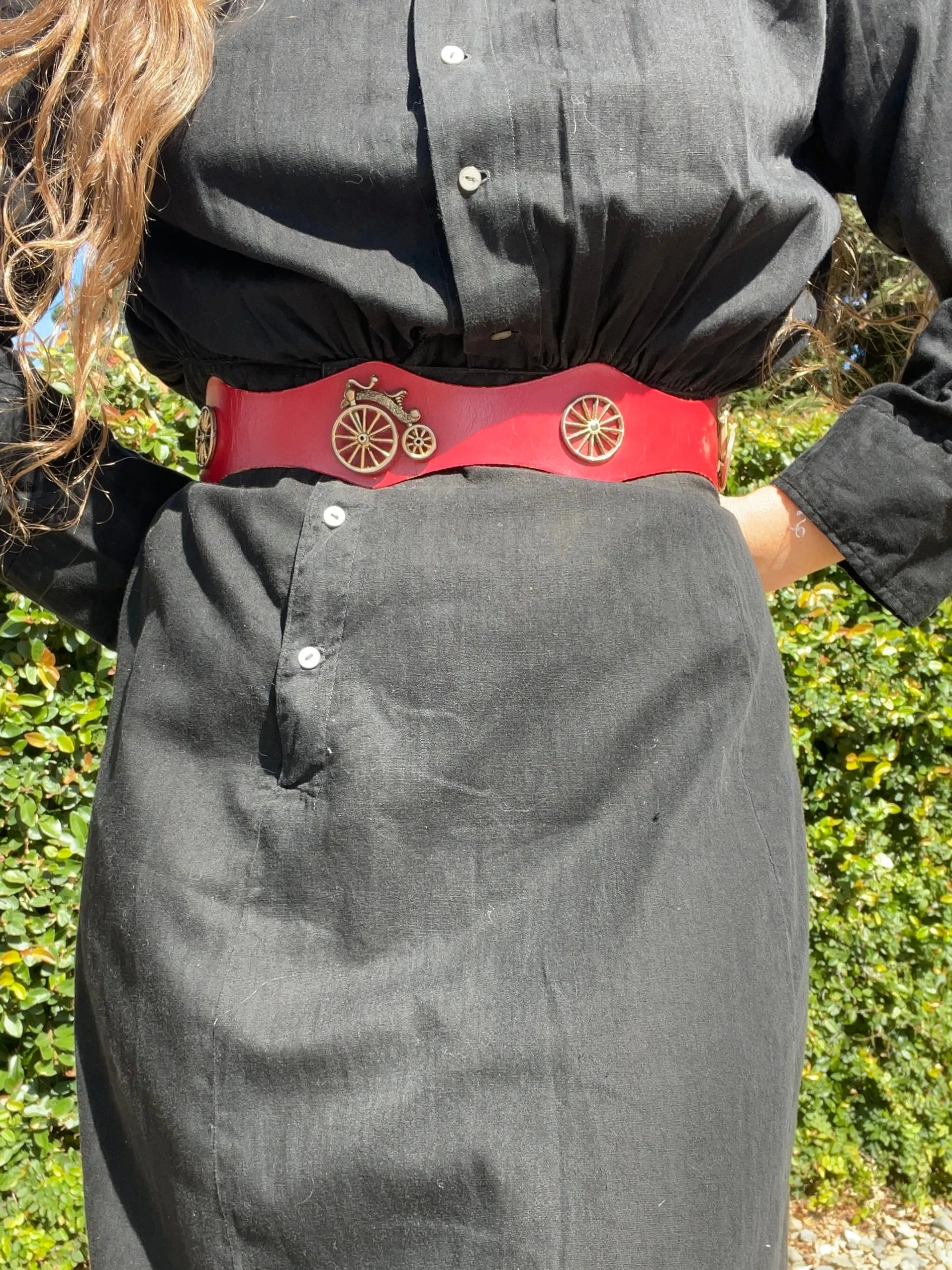 Rare 1950s Red Leather Novelty Articulating Antique Bicycle Belt