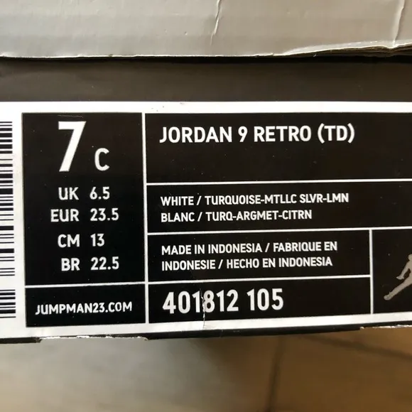 Rare. Jordan 9 retro lemon turquoise toddler size 7
