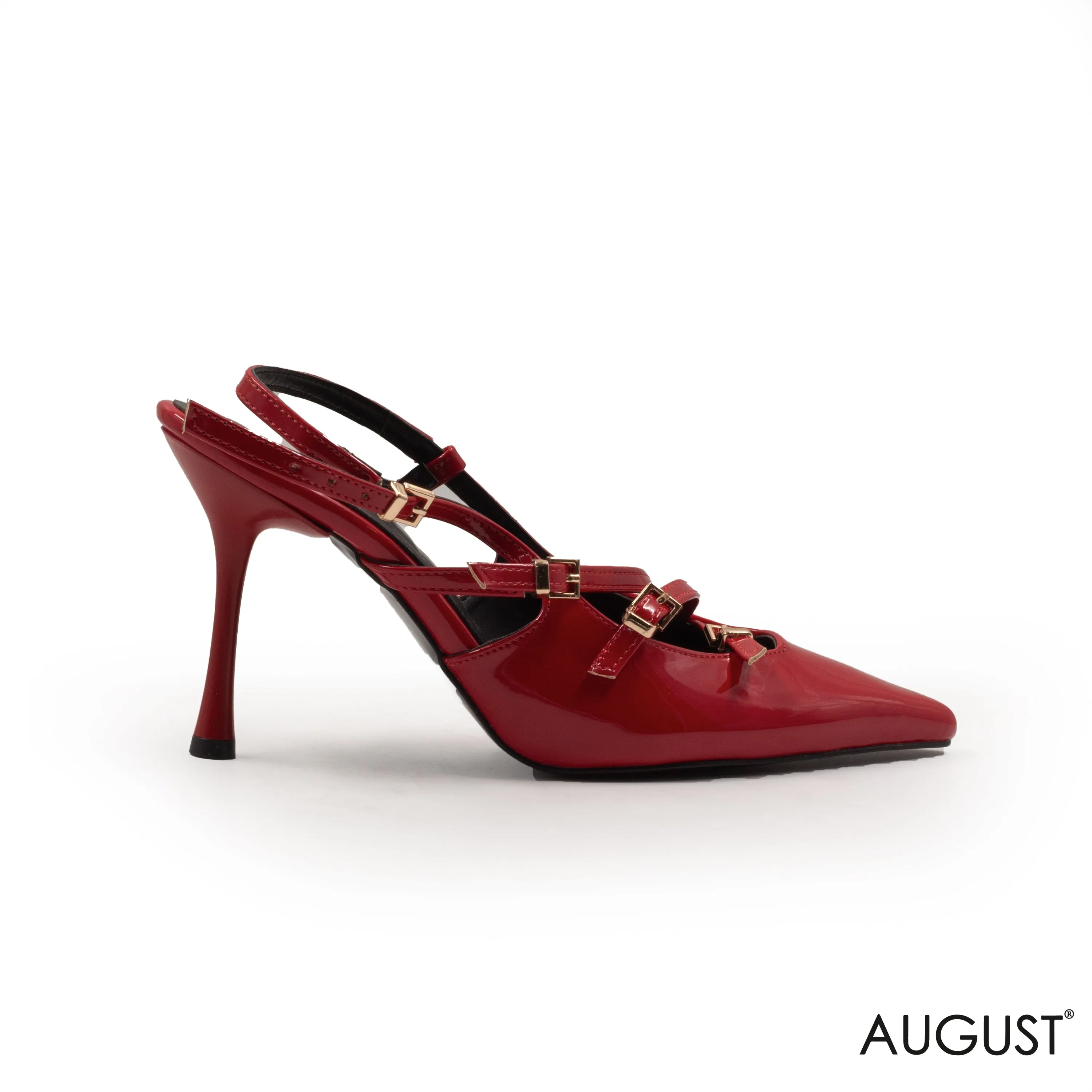 RED HIGH-HEEL SHOES WITH BUCKLE DETAIL