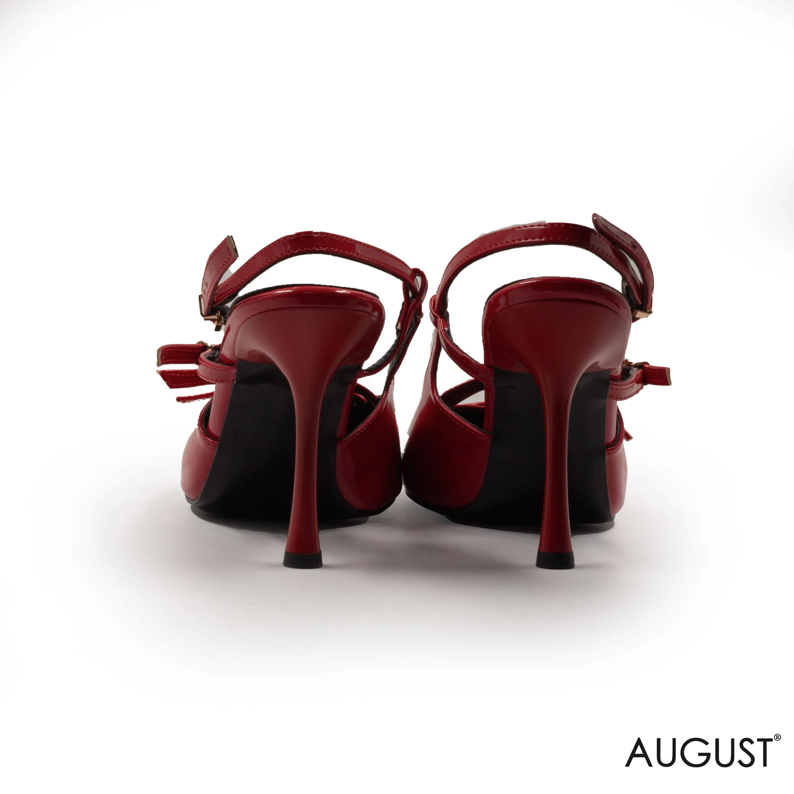 RED HIGH-HEEL SHOES WITH BUCKLE DETAIL