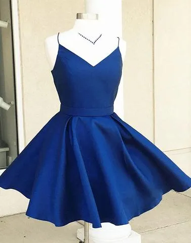 Red Spaghetti Straps V-neck Backless Homecoming Dresses With Bowknot