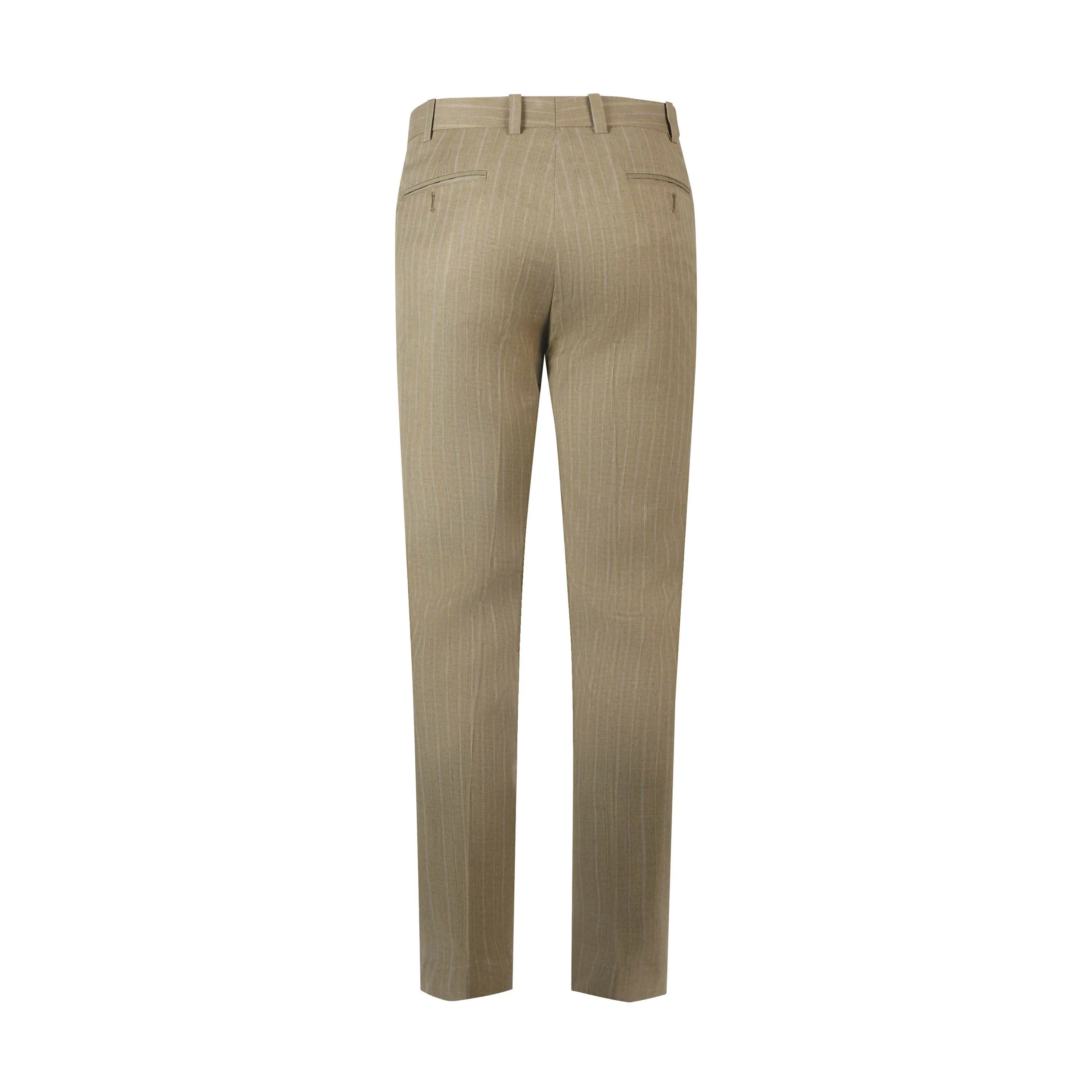 Refined Stripes Men's Tan Formal Trousers with Button Closure