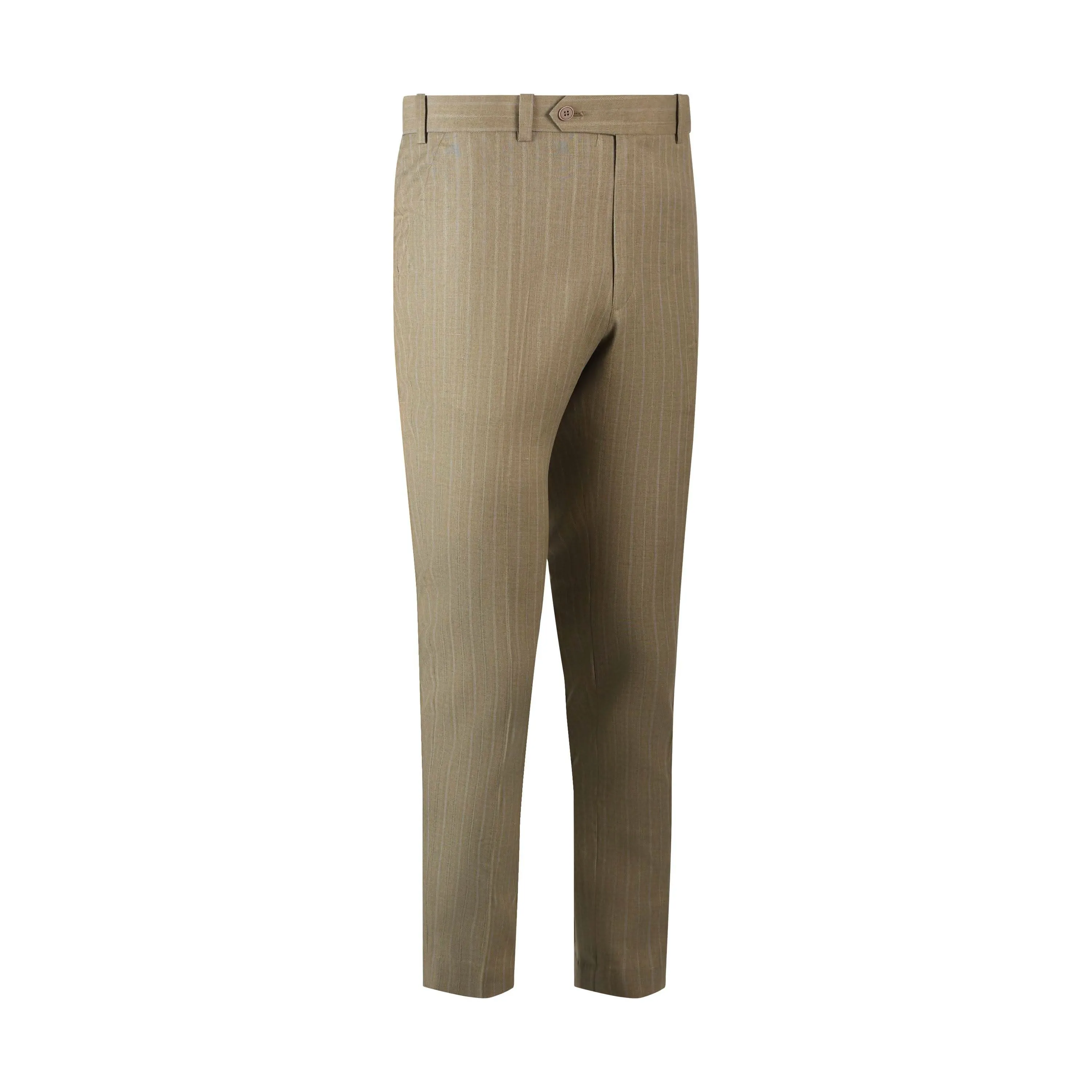 Refined Stripes Men's Tan Formal Trousers with Button Closure