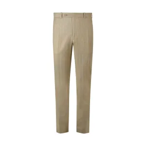 Refined Stripes Men's Tan Formal Trousers with Button Closure