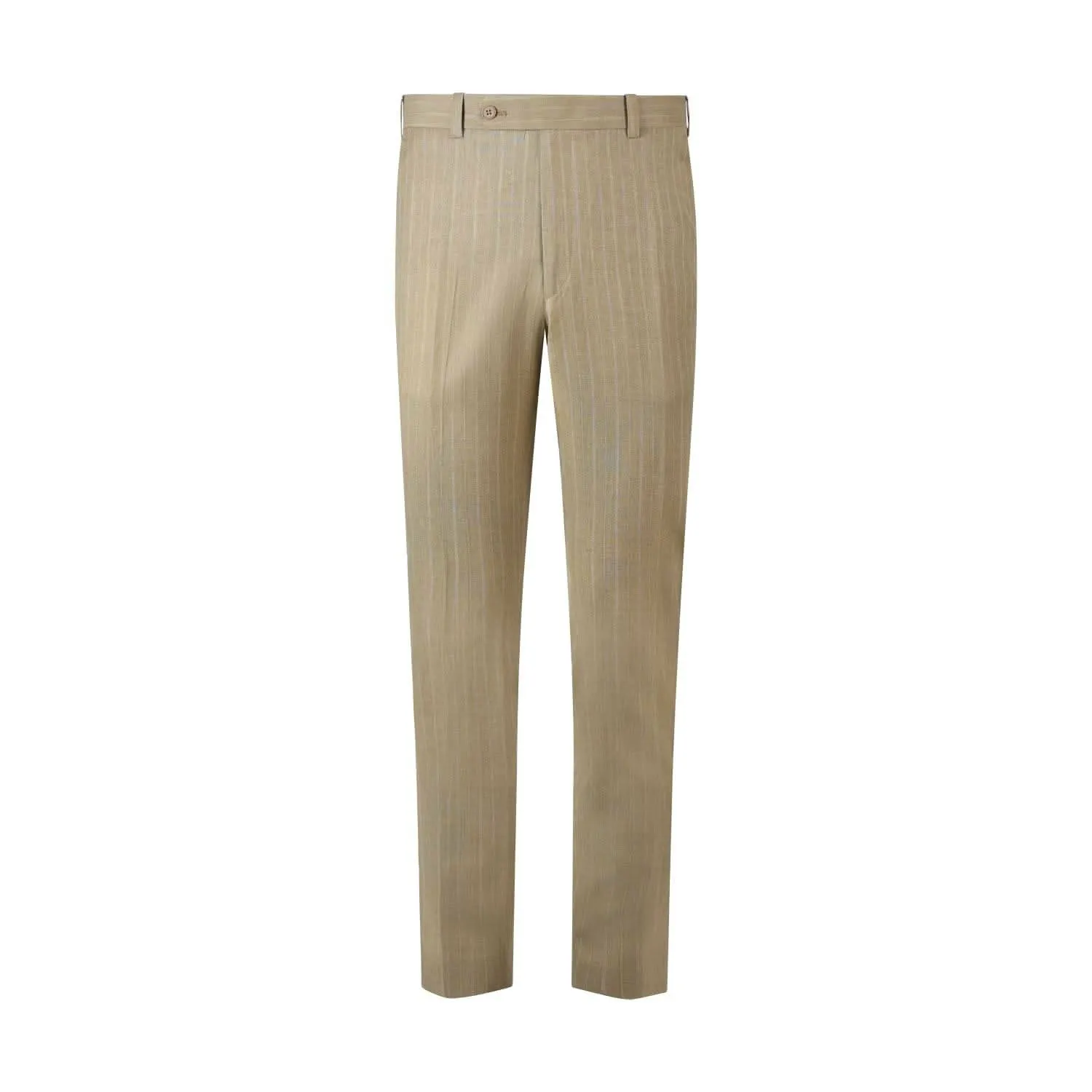 Refined Stripes Men's Tan Formal Trousers with Button Closure