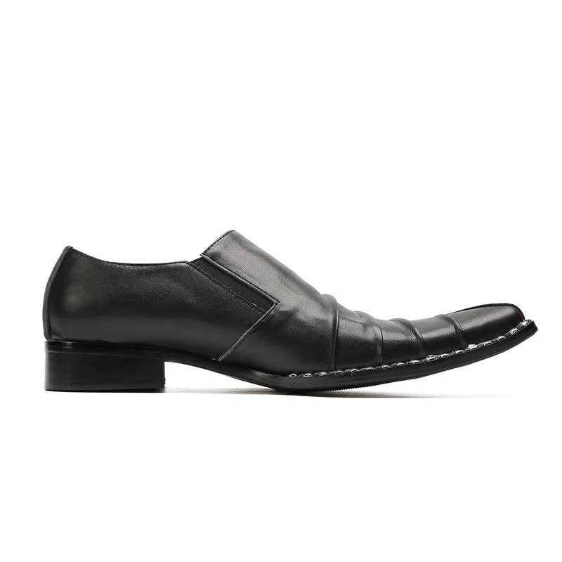 Retro printed leather slip-on shoes with pointed toe business horsebit bean shoes soft sole lightweight slip-on nightclub trendy men's shoes