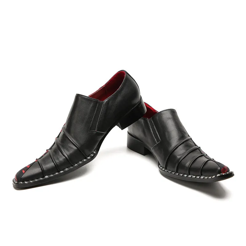 Retro printed leather slip-on shoes with pointed toe business horsebit bean shoes soft sole lightweight slip-on nightclub trendy men's shoes