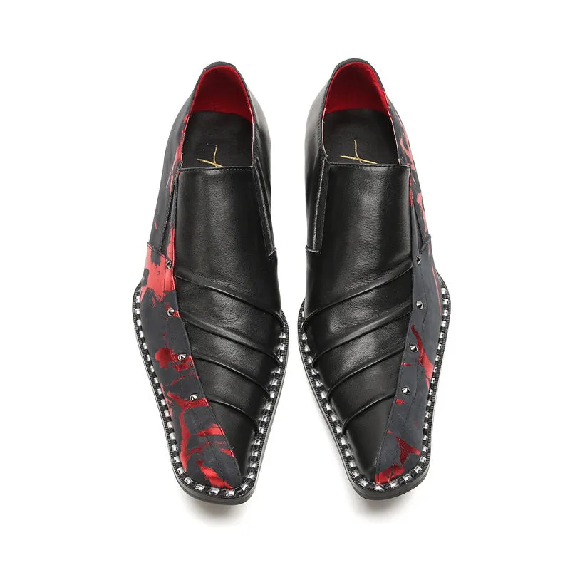 Retro printed leather slip-on shoes with pointed toe business horsebit bean shoes soft sole lightweight slip-on nightclub trendy men's shoes