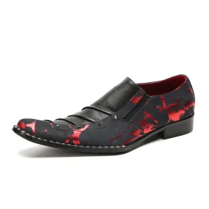 Retro printed leather slip-on shoes with pointed toe business horsebit bean shoes soft sole lightweight slip-on nightclub trendy men's shoes