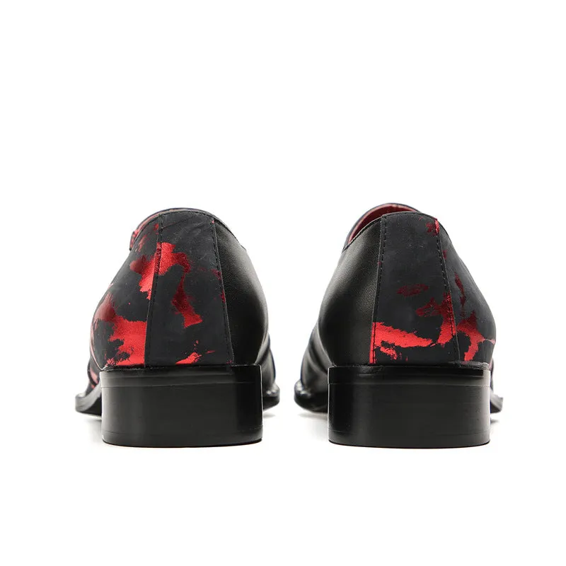 Retro printed leather slip-on shoes with pointed toe business horsebit bean shoes soft sole lightweight slip-on nightclub trendy men's shoes