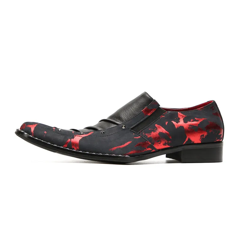 Retro printed leather slip-on shoes with pointed toe business horsebit bean shoes soft sole lightweight slip-on nightclub trendy men's shoes