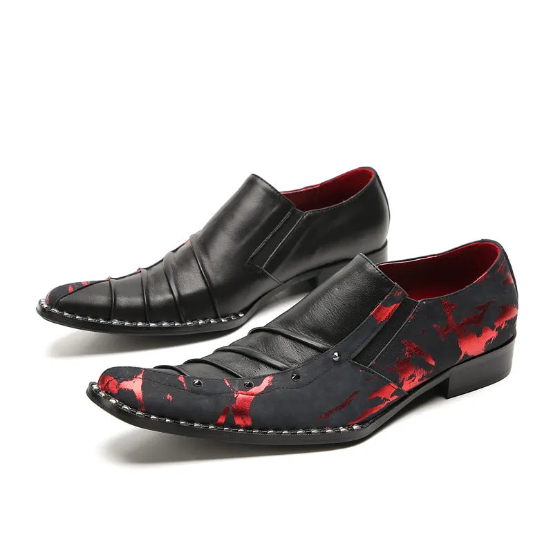 Retro printed leather slip-on shoes with pointed toe business horsebit bean shoes soft sole lightweight slip-on nightclub trendy men's shoes