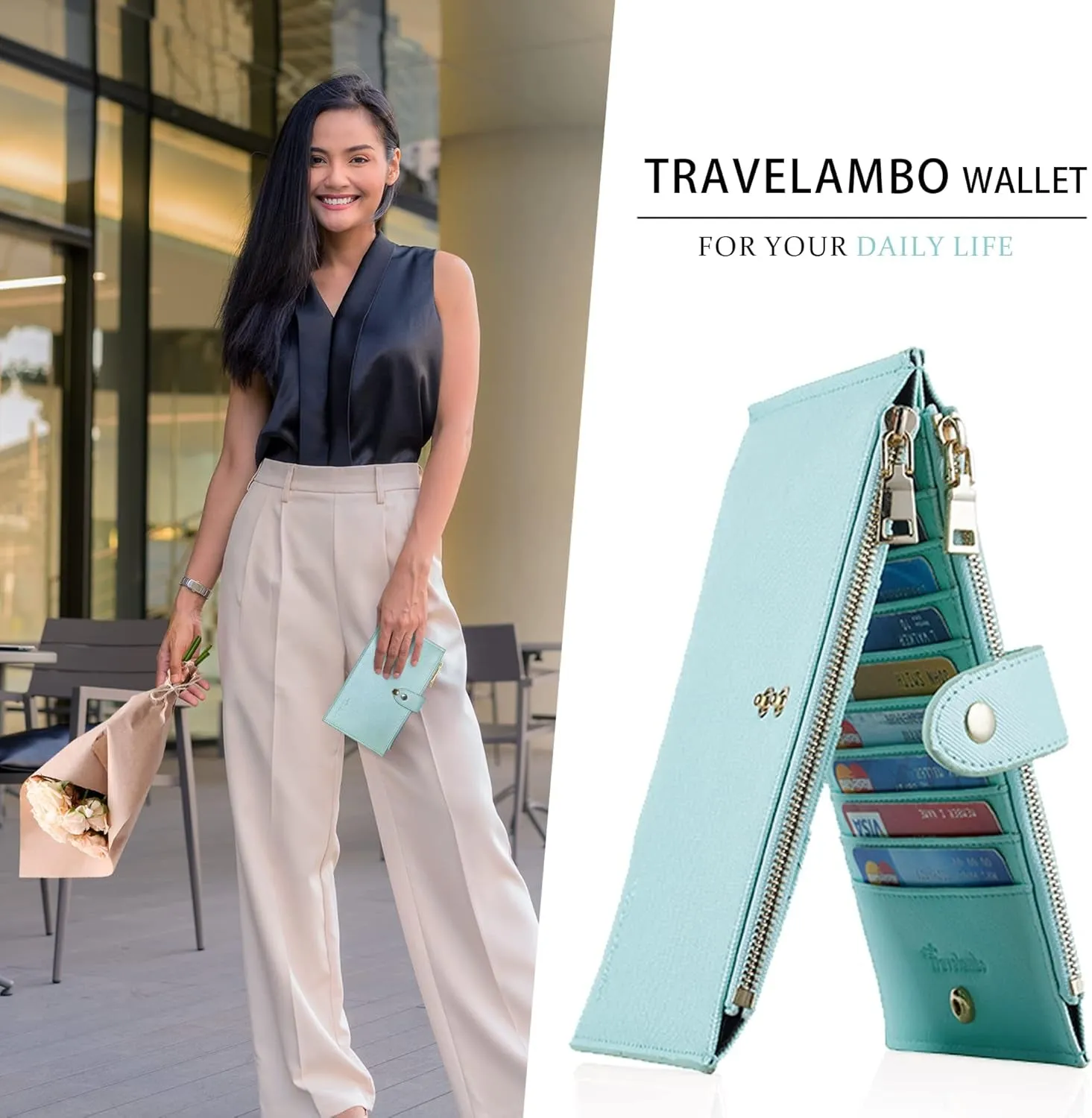 RFID Wallet Women Large Size Bifold Multi Card Wallet Case with Zipper Pocke Credit Card Holder for Women