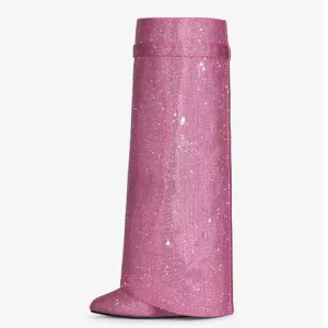Rhinestones Knee High Crystals Trouser Wedge Boots For Women