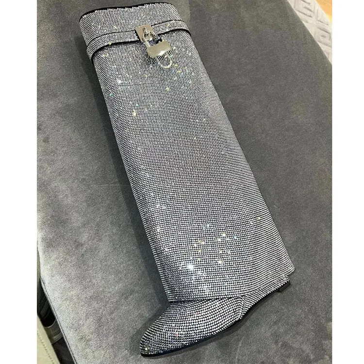 Rhinestones Knee High Crystals Trouser Wedge Boots For Women