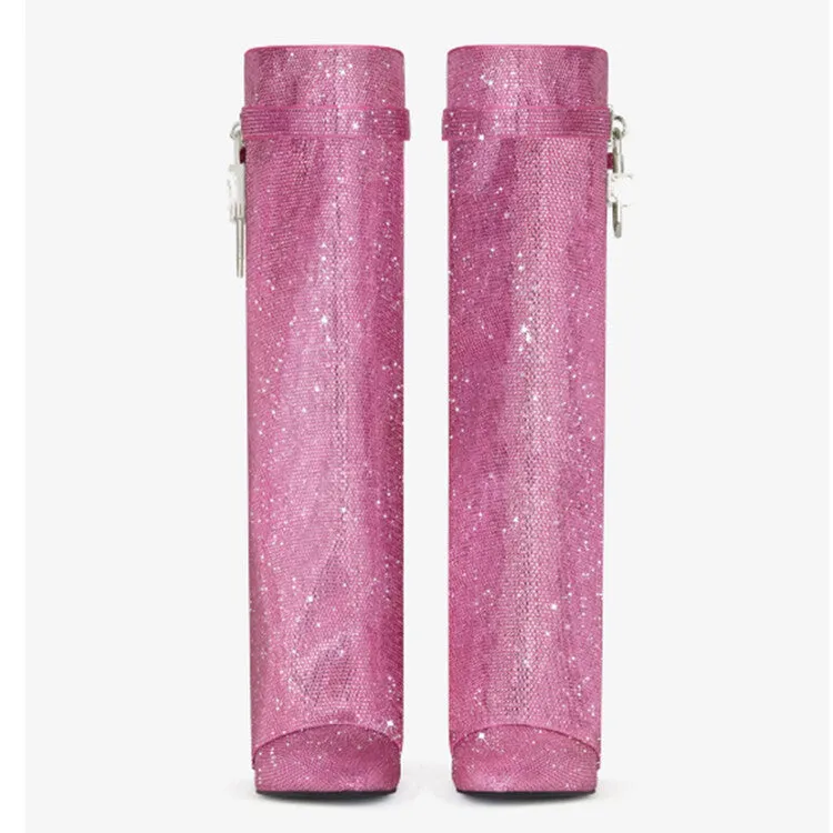 Rhinestones Knee High Crystals Trouser Wedge Boots For Women