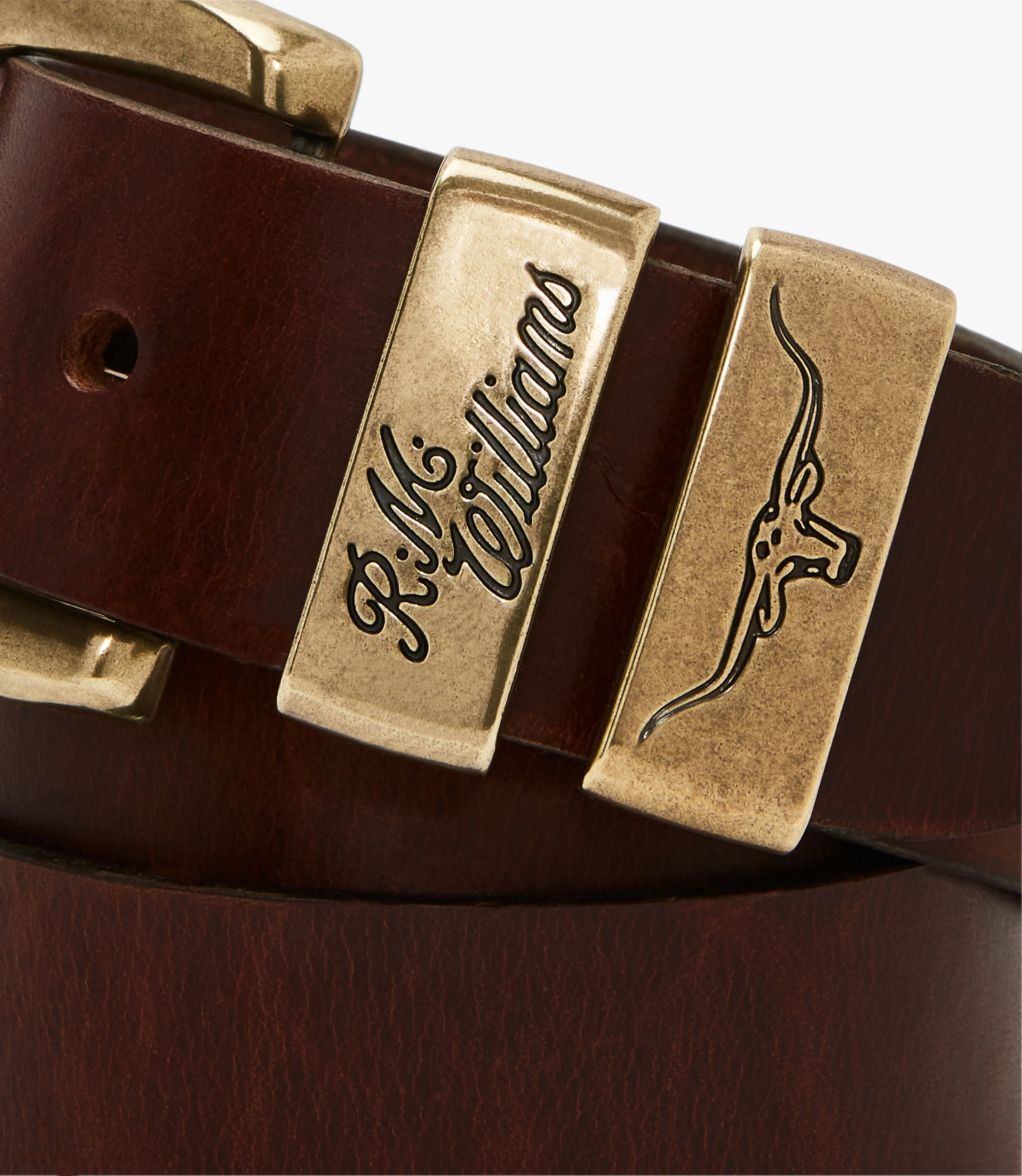 R.M.Williams - Drover Belt - Antique Brass Hardware - Mid Brown