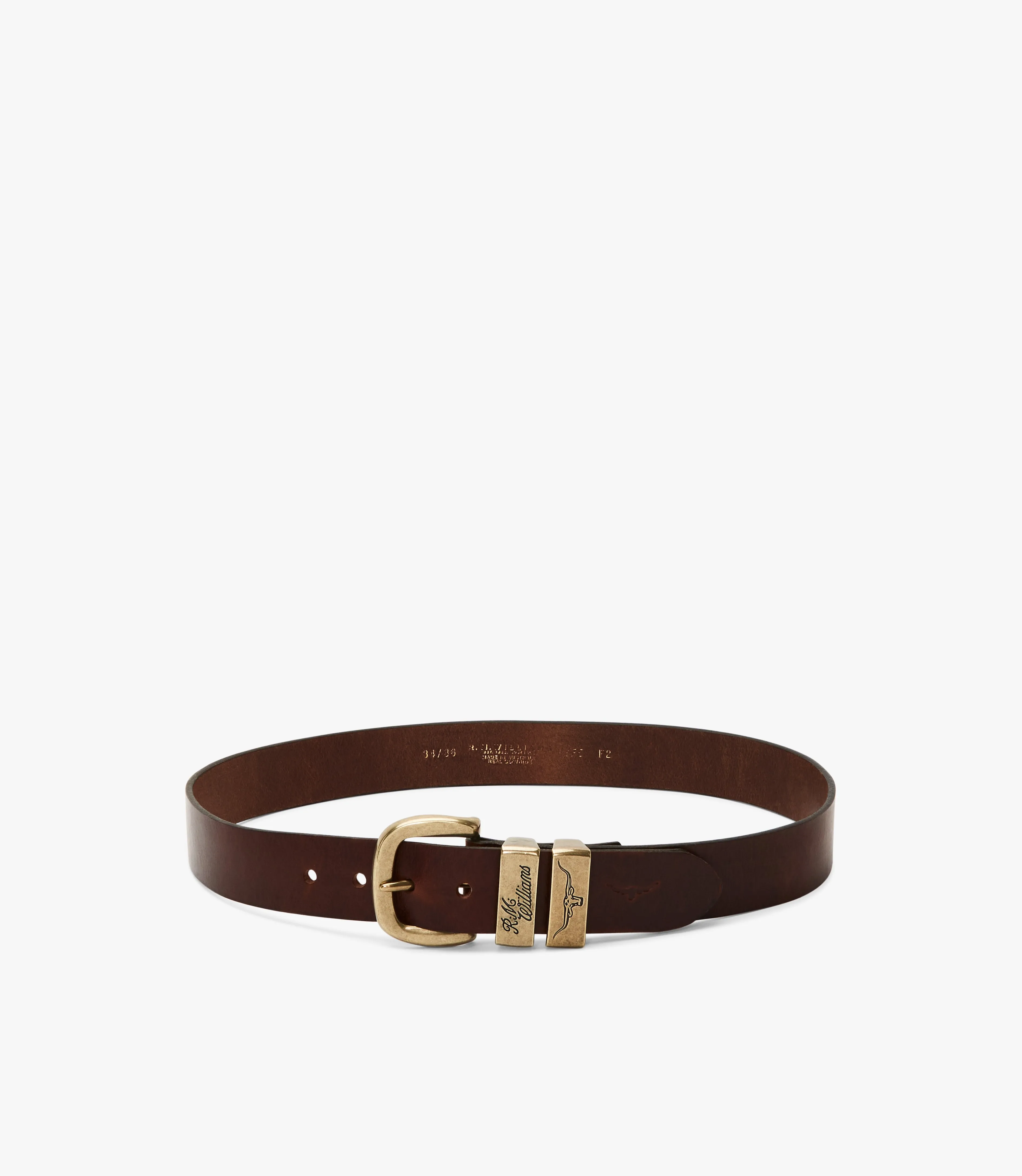 R.M.Williams - Drover Belt - Antique Brass Hardware - Mid Brown