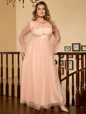 Round Neck Long Sleeve Butterflies Maxi Bodycon Dress HB00183