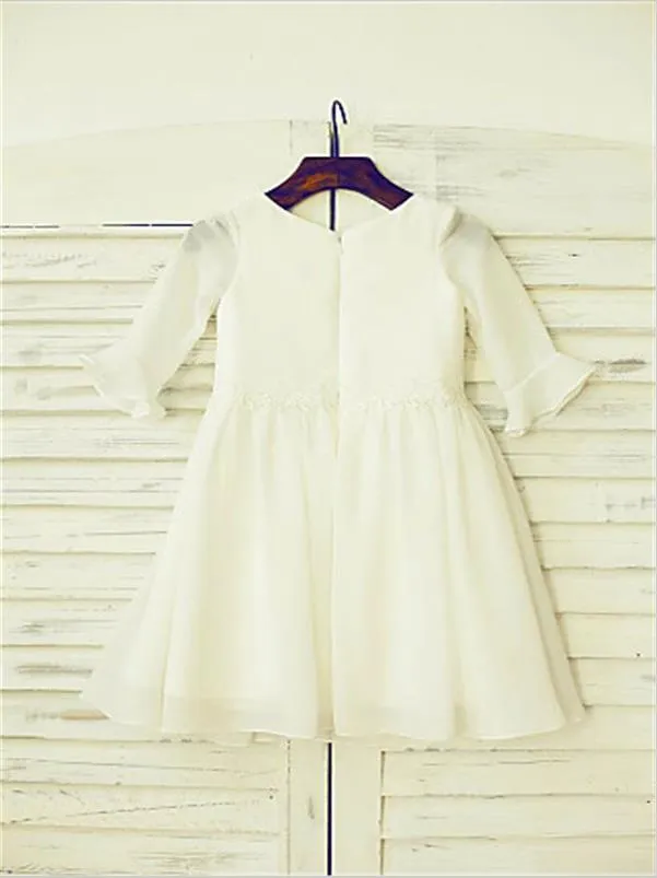 Ruffles Chiffon Princess Scoop Long Sleeves Flower Girl Dresses Floor Length Dress