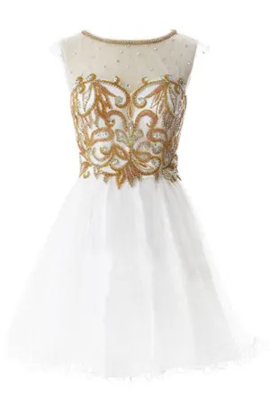 Scoop Neck A-line Sleeveless Knee Length Homecoming Dress With Sequins TP0017